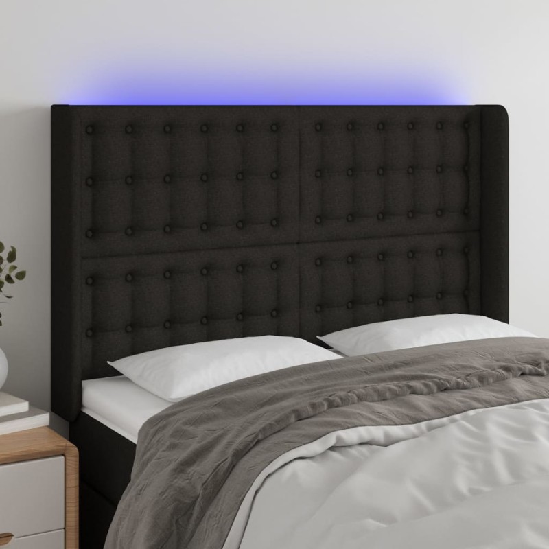 vidaXL Cabecero con LED de tela negro 147x16x118/128 cm vidaXL Cabecero con LED de tela negro 147x16x118/128 cm