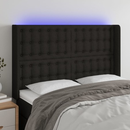 vidaXL Cabecero con LED de tela negro 147x16x118/128 cm