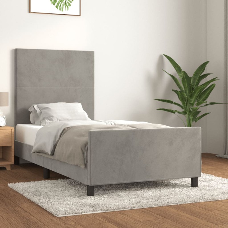 vidaXL Estructura de cama con cabecero terciopelo gris claro 90x190 cm vidaXL Estructura de cama con cabecero terciopelo gris claro 90x190 cm