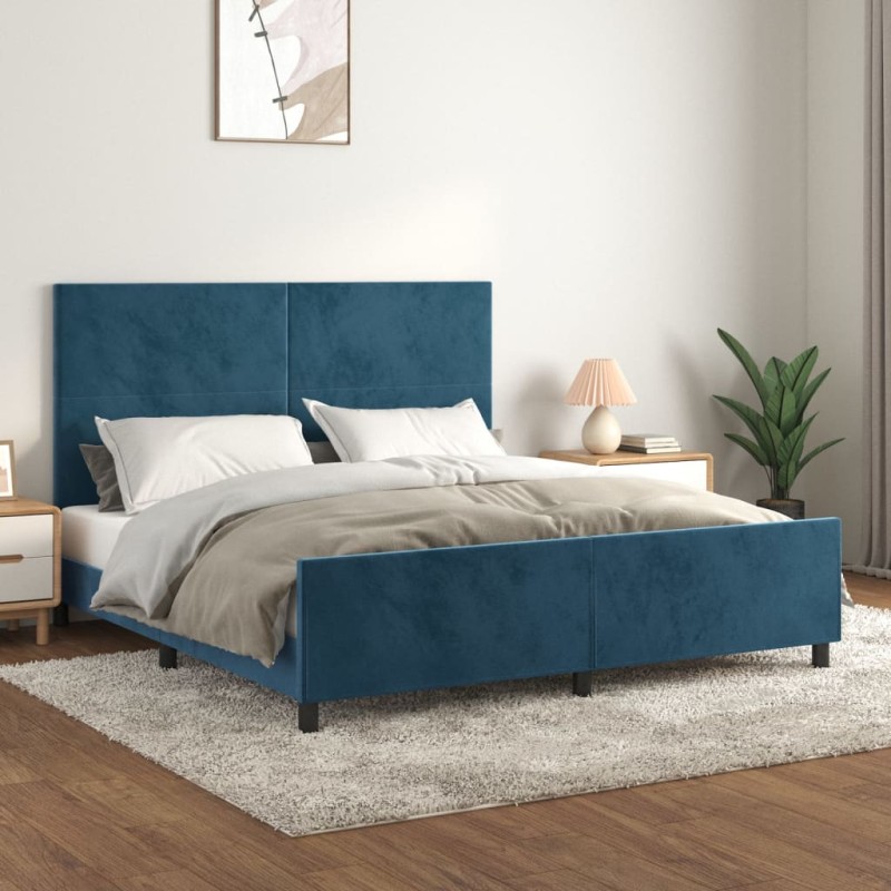 vidaXL Estructura cama con cabecero terciopelo azul oscuro 180x200 cm vidaXL Estructura cama con cabecero terciopelo azul oscuro 180x200 cm