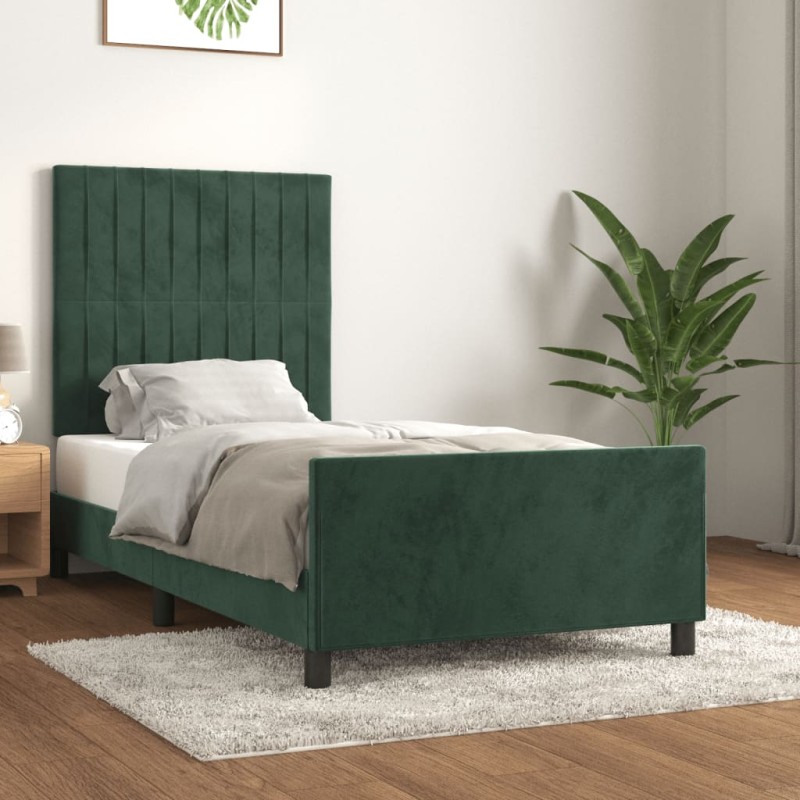 vidaXL Estructura cama con cabecero terciopelo verde oscuro 80x200 cm vidaXL Estructura cama con cabecero terciopelo verde oscuro 80x200 cm