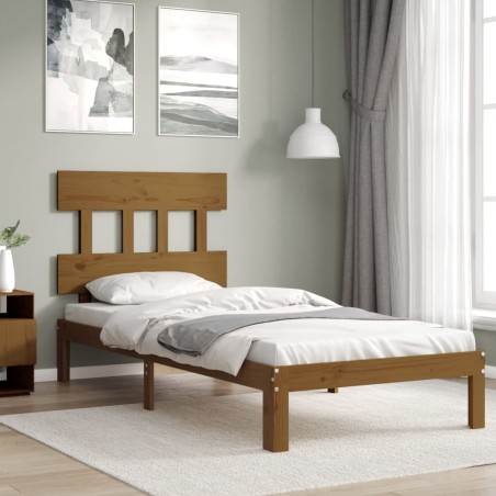 vidaXL Estructura de cama con cabecero madera maciza marrón miel