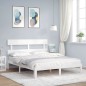 vidaXL Estructura de cama con cabecero madera maciza blanco 160x200 cm vidaXL Estructura de cama con cabecero madera maciza blanco 160x200 cm