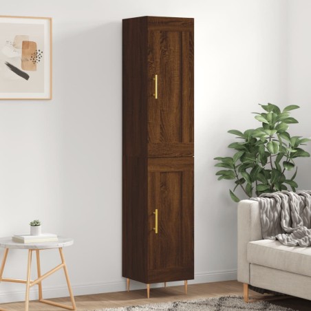 vidaXL Aparador alto madera contrachapada roble marrón 34,5x34x180 cm