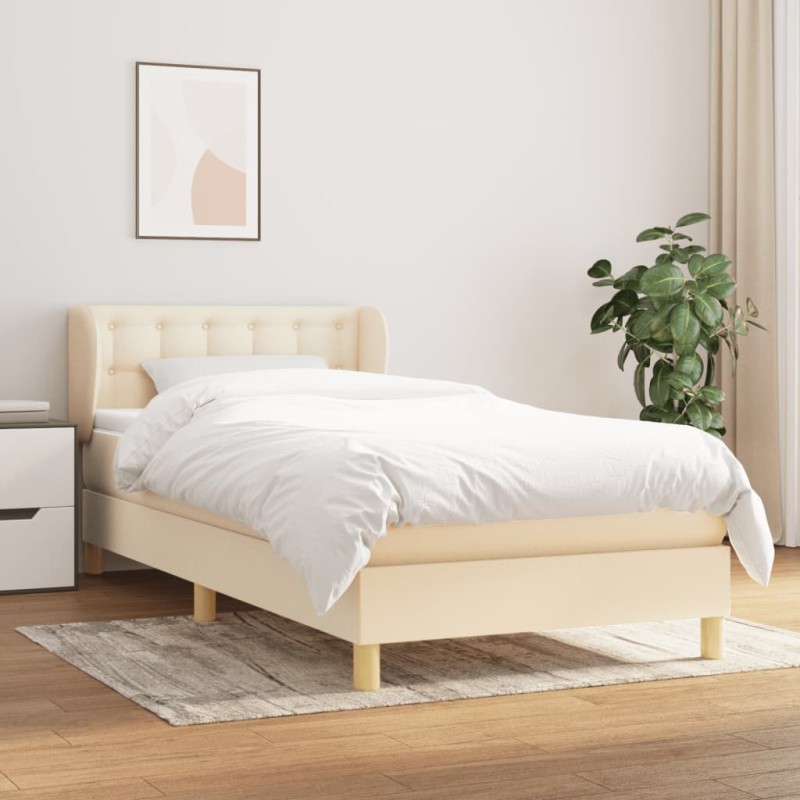 vidaXL Cama box spring con colchón tela color crema 100x200 cm vidaXL Cama box spring con colchón tela color crema 100x200 cm