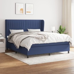 vidaXL Cama box spring con colchón tela azul 160x200 cm