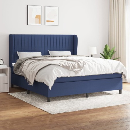 vidaXL Cama box spring con colchón tela azul 160x200 cm