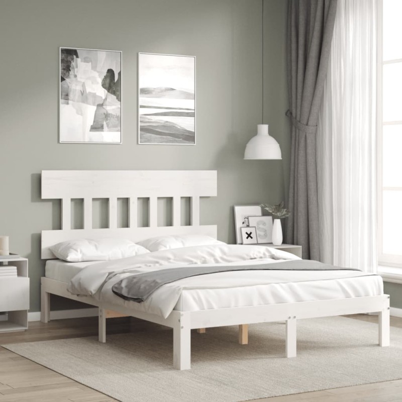 vidaXL Estructura de cama con cabecero madera maciza blanco 140x190 cm