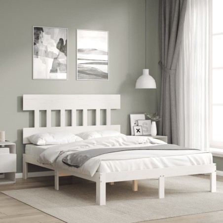 vidaXL Estructura de cama con cabecero madera maciza blanco 140x190 cm