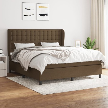 vidaXL Cama box spring con colchón tela marrón oscuro 180x200 cm