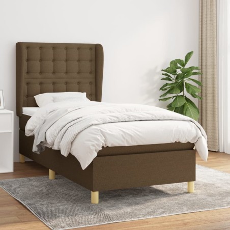 vidaXL Cama box spring con colchón tela marrón oscuro 80x200 cm