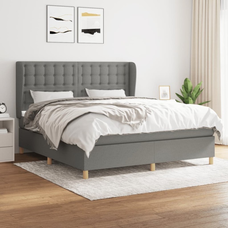 vidaXL Cama box spring con colchón tela gris oscuro 160x200 cm vidaXL Cama box spring con colchón tela gris oscuro 160x200 cm