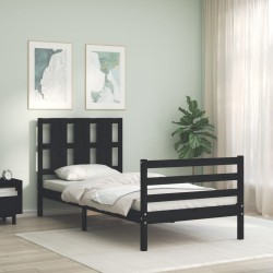 vidaXL Estructura de cama con cabecero madera maciza negro 100x200 cm