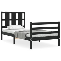 vidaXL Estructura de cama con cabecero madera maciza negro 100x200 cm