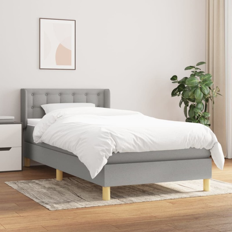 vidaXL Cama box spring con colchón tela gris claro 90x200 cm vidaXL Cama box spring con colchón tela gris claro 90x200 cm