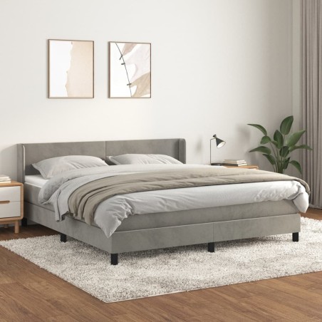 vidaXL Cama box spring con colchón terciopelo gris claro 180x200 cm