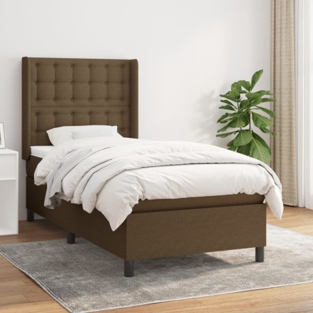 vidaXL Cama box spring con colchón tela marrón oscuro 100x200 cm