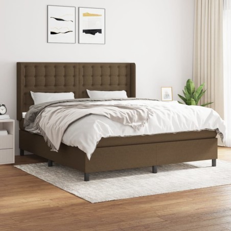 vidaXL Cama box spring con colchón tela marrón oscuro 180x200 cm