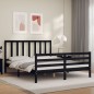 vidaXL Estructura de cama con cabecero madera maciza negro 160x200 cm vidaXL Estructura de cama con cabecero madera maciza negro 160x200 cm