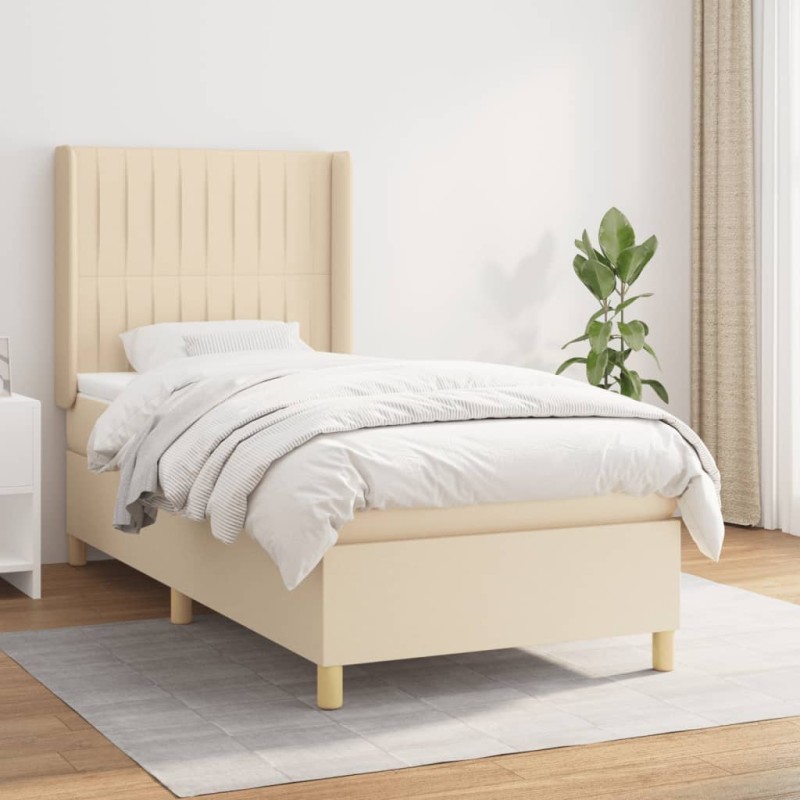 vidaXL Cama box spring con colchón tela color crema 90x200 cm