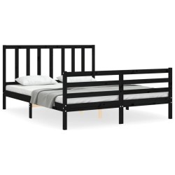 vidaXL Estructura de cama con cabecero madera maciza negro 160x200 cm
