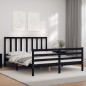 vidaXL Estructura de cama con cabecero madera maciza negro 160x200 cm vidaXL Estructura de cama con cabecero madera maciza negro 160x200 cm