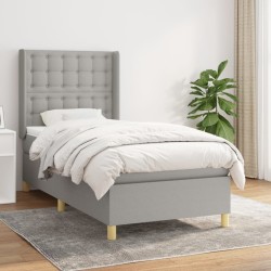 vidaXL Cama box spring con colchón tela gris claro 90x200 cm
