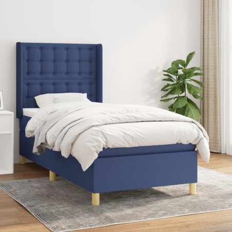 vidaXL Cama box spring con colchón tela azul 100x200 cm