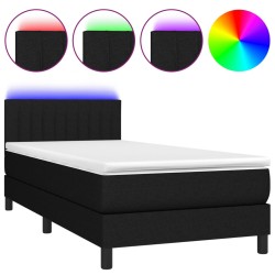 vidaXL Cama box spring colchón y luces LED tela negro 90x190 cm