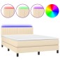 vidaXL Cama box spring colchón y luces LED tela crema 140x190 cm vidaXL Cama box spring colchón y luces LED tela crema 140x190 cm