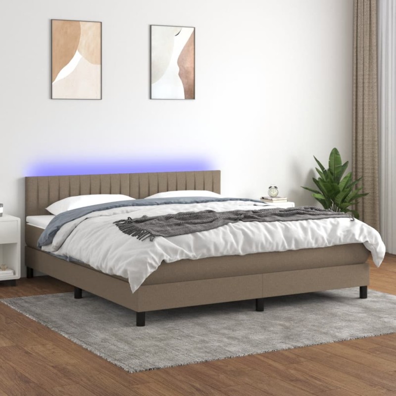 vidaXL Cama box spring colchón y luces LED tela gris taupe 180x200 cm vidaXL Cama box spring colchón y luces LED tela gris taupe 180x200 cm