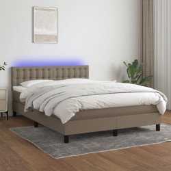 vidaXL Cama box spring colchón y luces LED tela gris taupe 140x190 cm