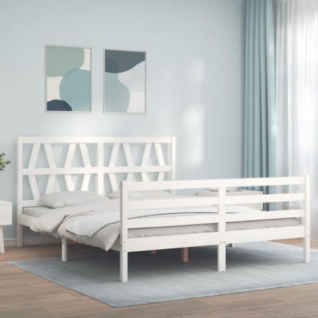 vidaXL Estructura de cama con cabecero madera maciza blanco 160x200 cm