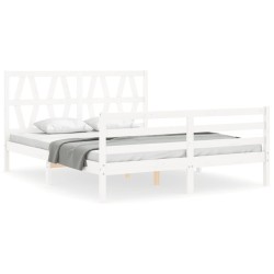 vidaXL Estructura de cama con cabecero madera maciza blanco 160x200 cm