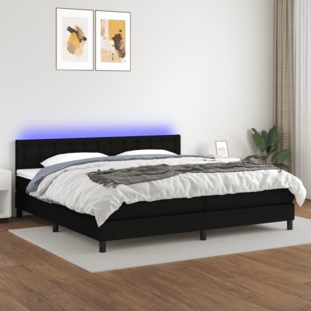 vidaXL Cama box spring colchón y luces LED tela negro 200x200 cm