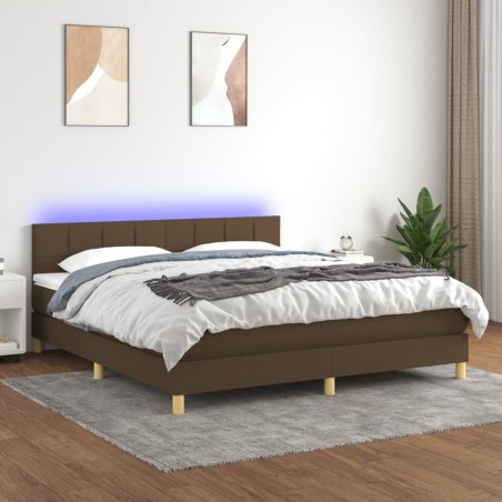 vidaXL Cama box spring con colchón LED tela marrón oscuro 160x200 cm 