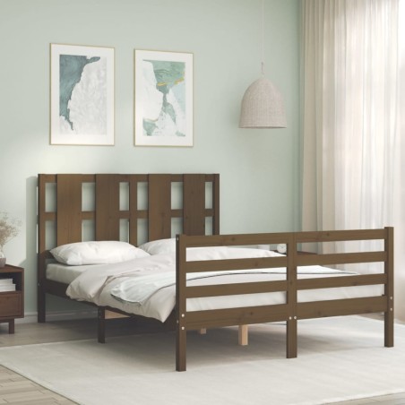 vidaXL Estructura cama y cabecero madera maciza marrón miel 140x200 cm