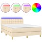 vidaXL Cama box spring con colchón y LED tela crema 140x200 cm vidaXL Cama box spring con colchón y LED tela crema 140x200 cm