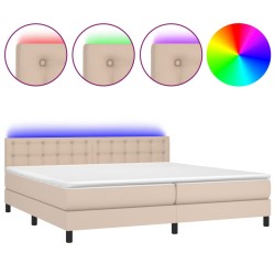 vidaXL Cama box spring colchón LED cuero sintético capuchino 200x200cm