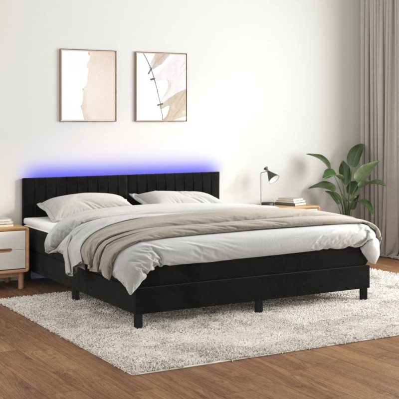 vidaXL Cama box spring colchón y LED terciopelo negro 180x200 cm vidaXL Cama box spring colchón y LED terciopelo negro 180x200 cm