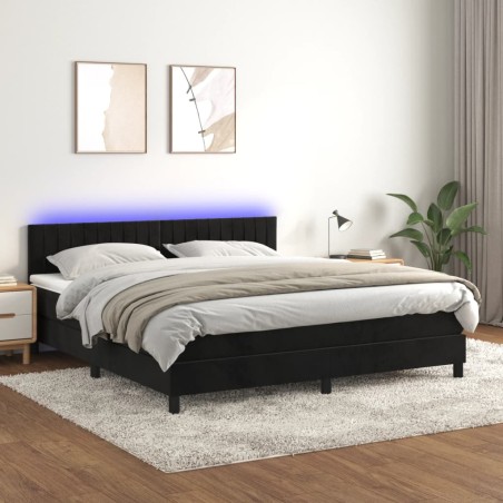 vidaXL Cama box spring colchón y LED terciopelo negro 180x200 cm