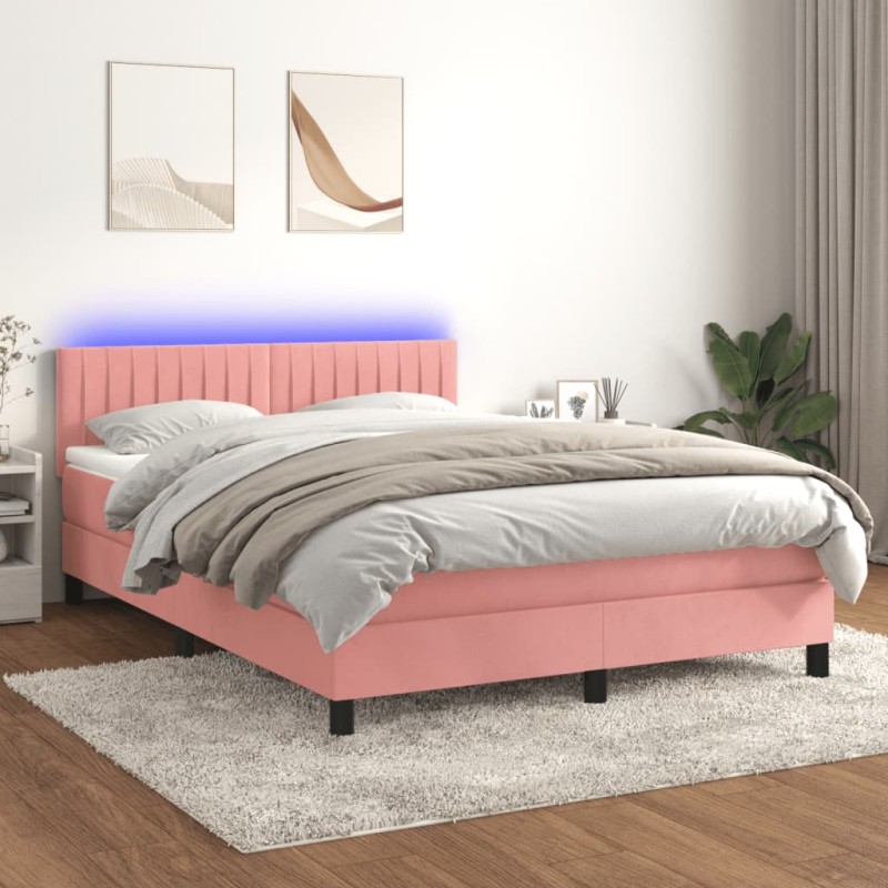 vidaXL Cama box spring colchón y LED terciopelo rosa 140x200 cm vidaXL Cama box spring colchón y LED terciopelo rosa 140x200 cm