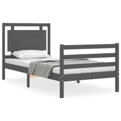 vidaXL Estructura de cama con cabecero madera maciza gris 100x200 cm