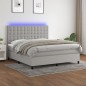 vidaXL Cama box spring colchón y luces LED tela gris claro 180x200 cm