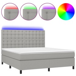 vidaXL Cama box spring colchón y luces LED tela gris claro 180x200 cm