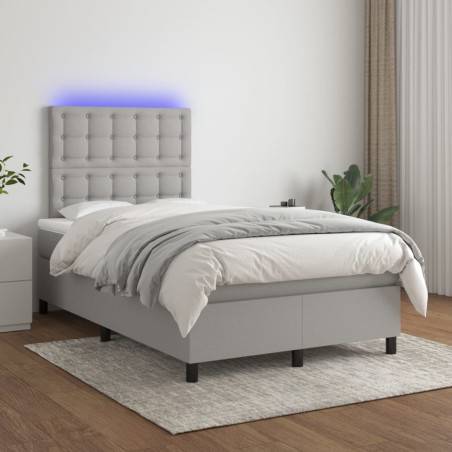 vidaXL Cama box spring con colchón tela y LED gris claro 120x200 cm