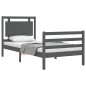 vidaXL Estructura de cama con cabecero madera maciza gris 100x200 cm vidaXL Estructura de cama con cabecero madera maciza gris 100x200 cm