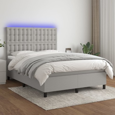 vidaXL Cama box spring colchón y luces LED tela gris claro 140x200 cm