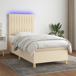 vidaXL Cama box spring colchón y luces LED tela color crema 90x190 cm