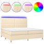 vidaXL Cama box spring colchón y luces LED tela crema 200x200 cm